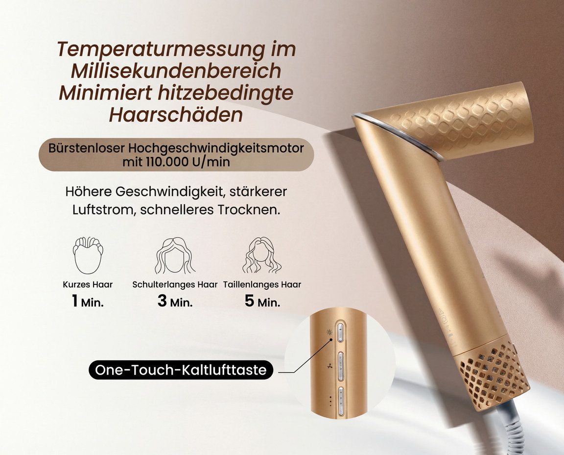 GlamUp Haartrockner 5-in-1 Flexible Styler Multi Air Curler – Hochtouriger Hörföhn, Ohne Hitzeschäden, Geschenkset, mit Feststeller-Funktion, Schnell föhnendes Reisestylingtool Bild 3