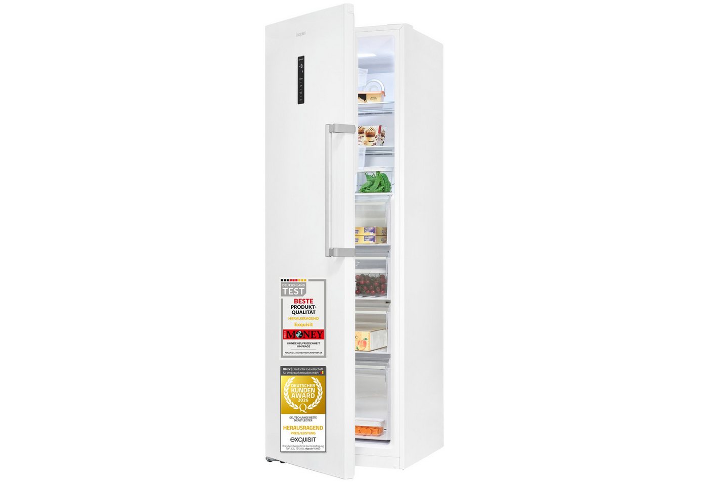 exquisit Gefrierschrank GS5295-NF-H-040C, 185 cm hoch, 60 cm breit, 274 l Nutzinhalt, 17,0 kg, 3 Gefrierschubladen, Energieklasse C Bild 3