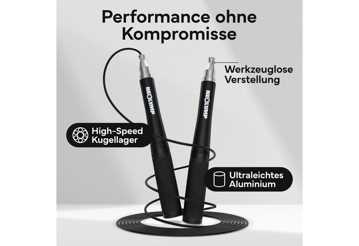NEOLYMP Springseil Springseil für Erwachsene Speed Rope mit Alu-Griff & Kugellager, Werkzeuglose Schnellverstellung, Kugellager & ultraleichte Alu-Griffe