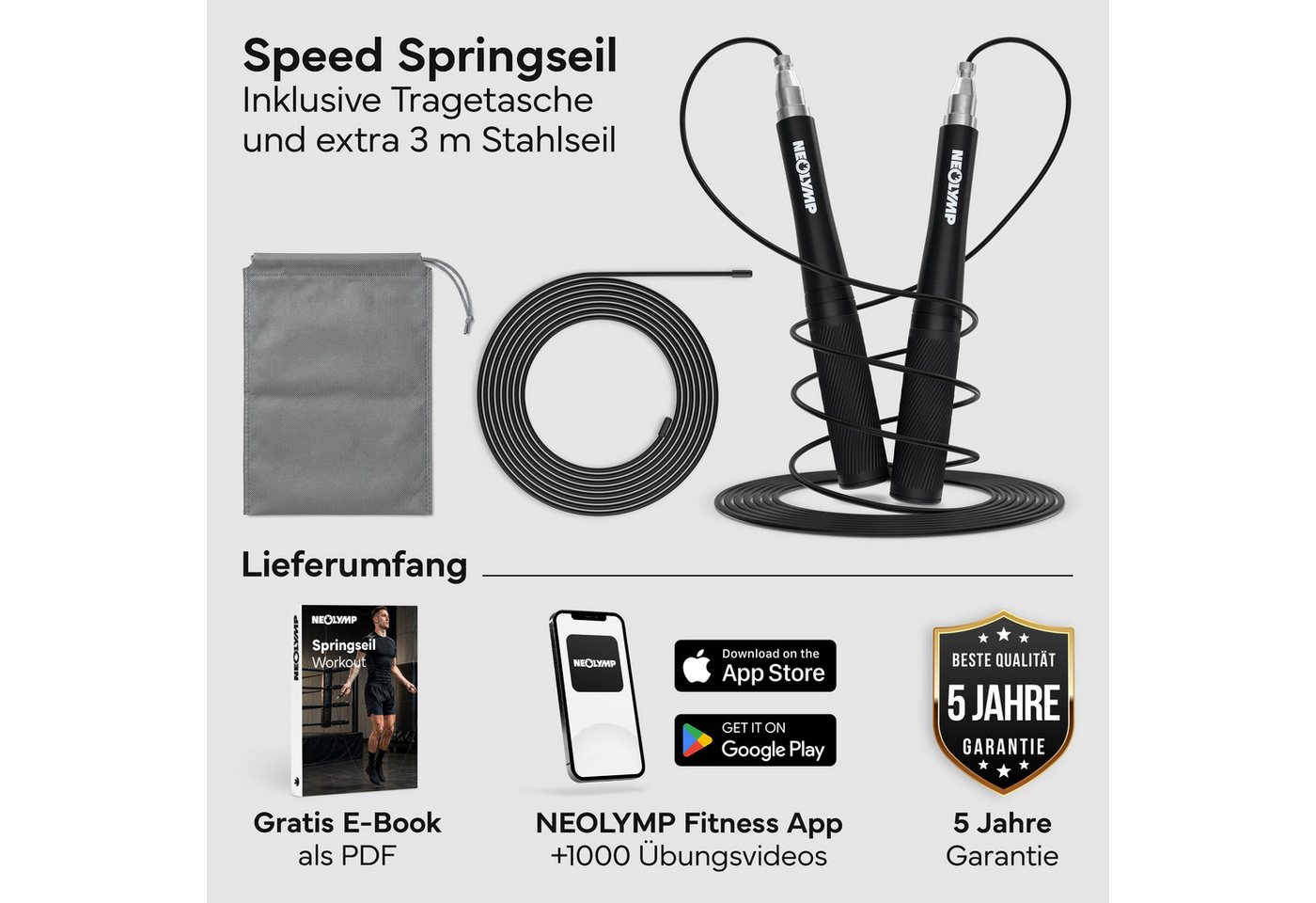 NEOLYMP Springseil Springseil für Erwachsene Speed Rope mit Alu-Griff & Kugellager, Werkzeuglose Schnellverstellung, Kugellager & ultraleichte Alu-Griffe Bild 5