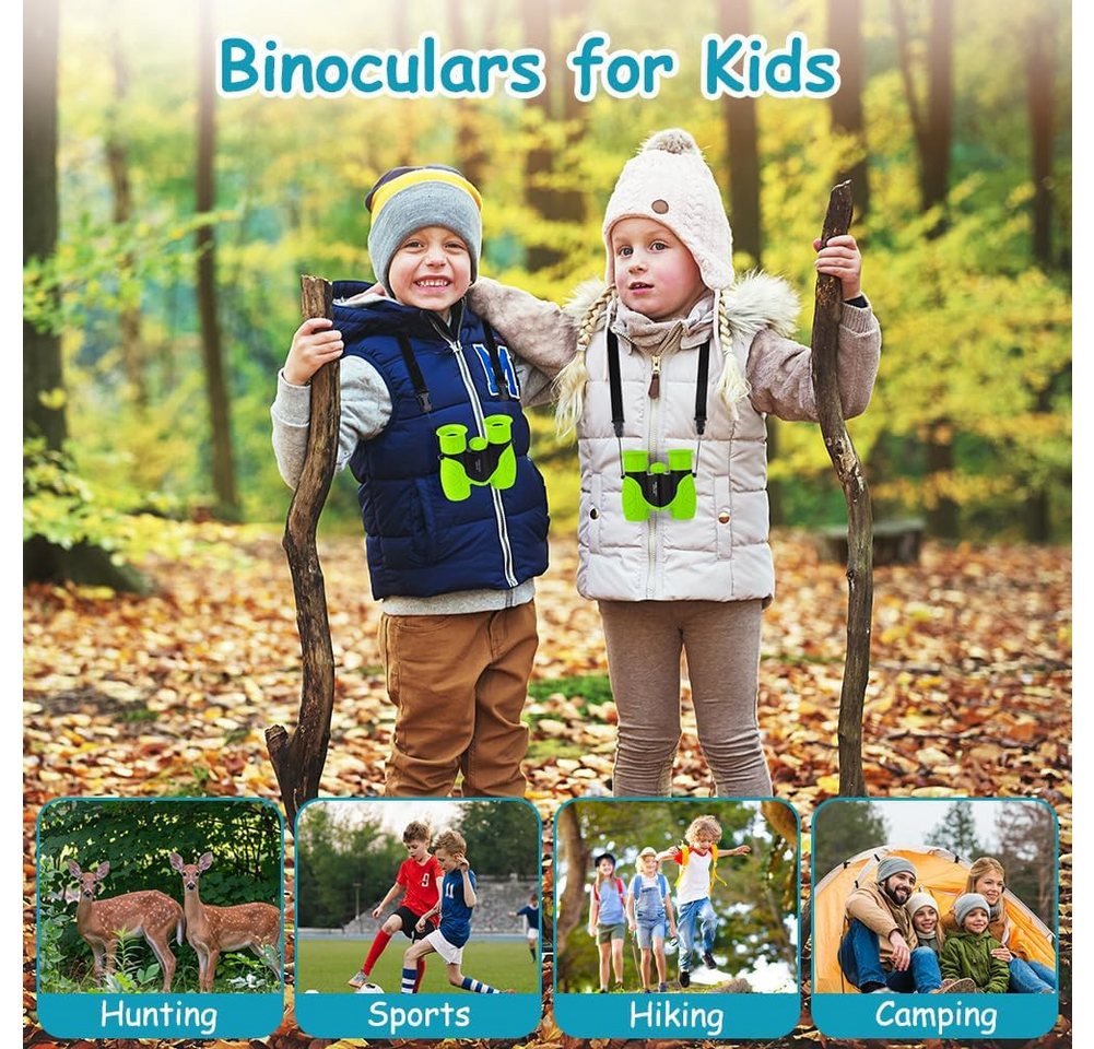 ibettertec 8x21 Kinderfernglas,Outdoor-Spielzeug Fernglas für Kinder,Grün Kinderfernglas (Mit Kompass, Lupe und Reinigungstuch, für Kinder 3-12 Jahre, Geschenk) Bild 3