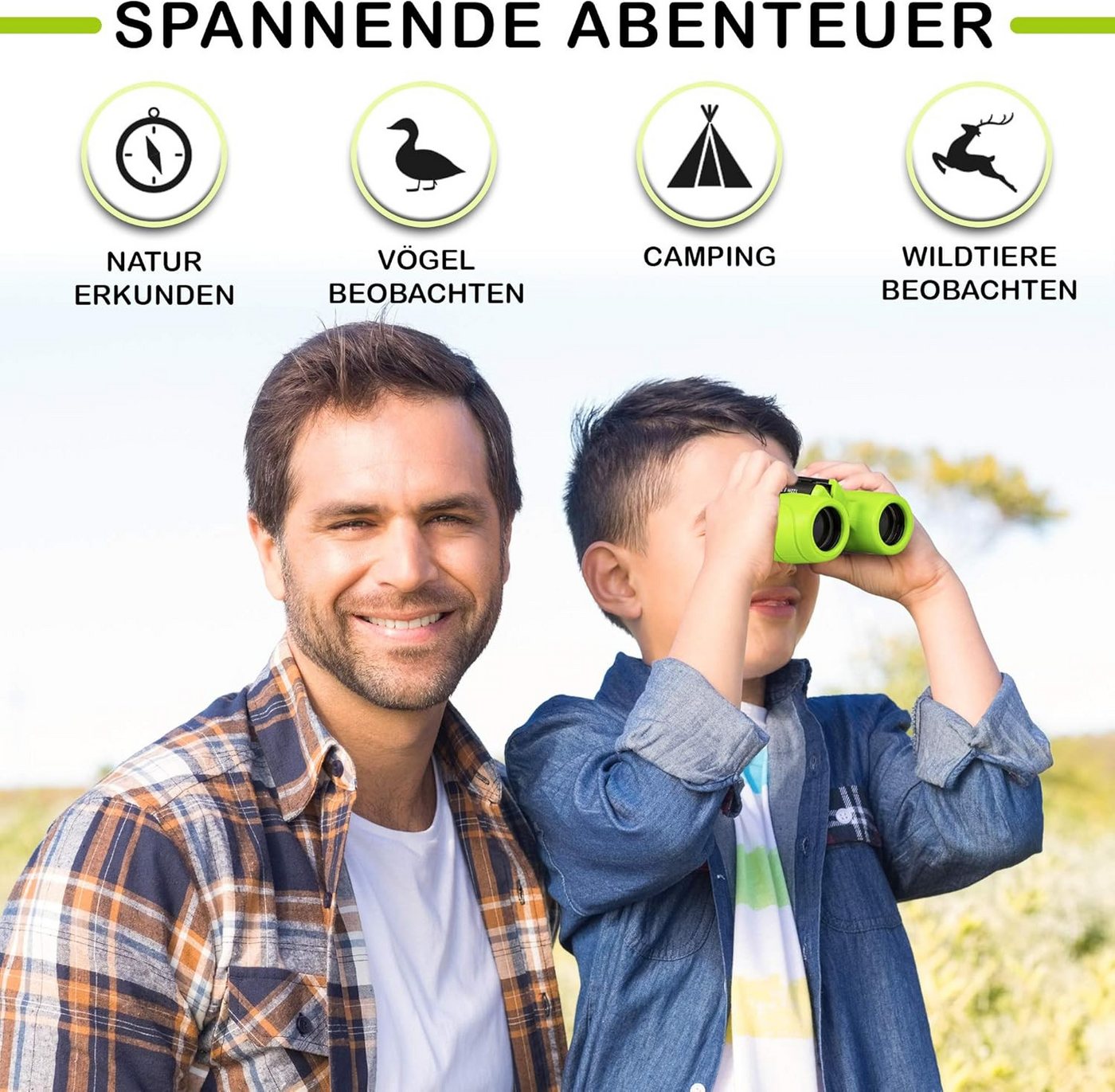 ibettertec 8x21 Kinderfernglas,Outdoor-Spielzeug Fernglas für Kinder,Grün Kinderfernglas (Mit Kompass, Lupe und Reinigungstuch, für Kinder 3-12 Jahre, Geschenk) Bild 4