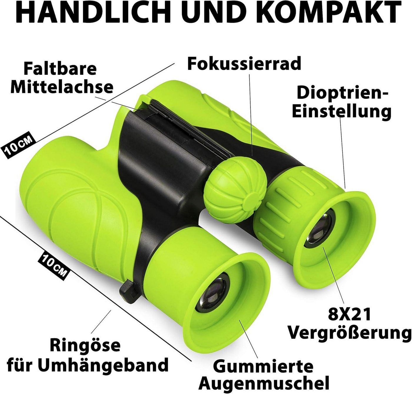 ibettertec 8x21 Kinderfernglas,Outdoor-Spielzeug Fernglas für Kinder,Grün Kinderfernglas (Mit Kompass, Lupe und Reinigungstuch, für Kinder 3-12 Jahre, Geschenk) Bild 5
