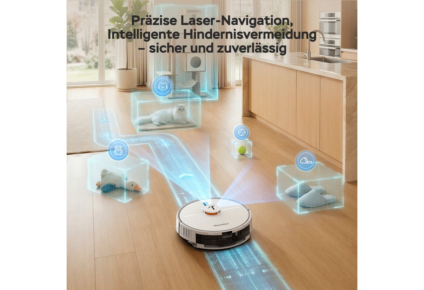 Teendow Saugroboter D20S MAX Saugroboter mit Wischfunktion Selbstreinigung für Tierhaare, 850 W, mit Beutel, Mit Haarschneidemaschine für die Haustierpflege,70 Tage,240min,3L