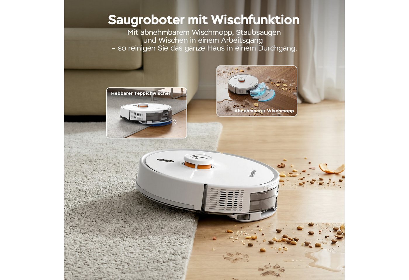 Teendow Saugroboter D20S MAX Saugroboter mit Wischfunktion Selbstreinigung für Tierhaare, 850 W, mit Beutel, Mit Haarschneidemaschine für die Haustierpflege,70 Tage,240min,3L Bild 5