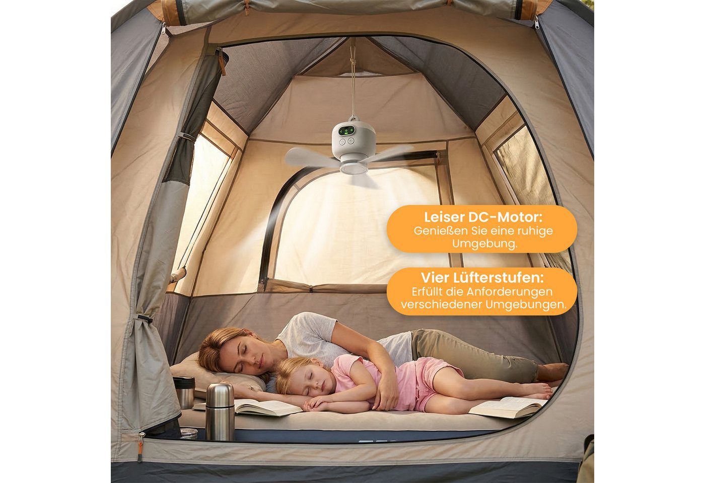 Lapamax Deckenventilator 27 cm Akku-Deckenventilator mit Licht, 8000 mAh und Fernbedienung, 27 cm Durchmesser, Vier Luftstufen, leiser DC-Motor sowie Timerwahl für 2, 4 oder 8 Std. Bild 3