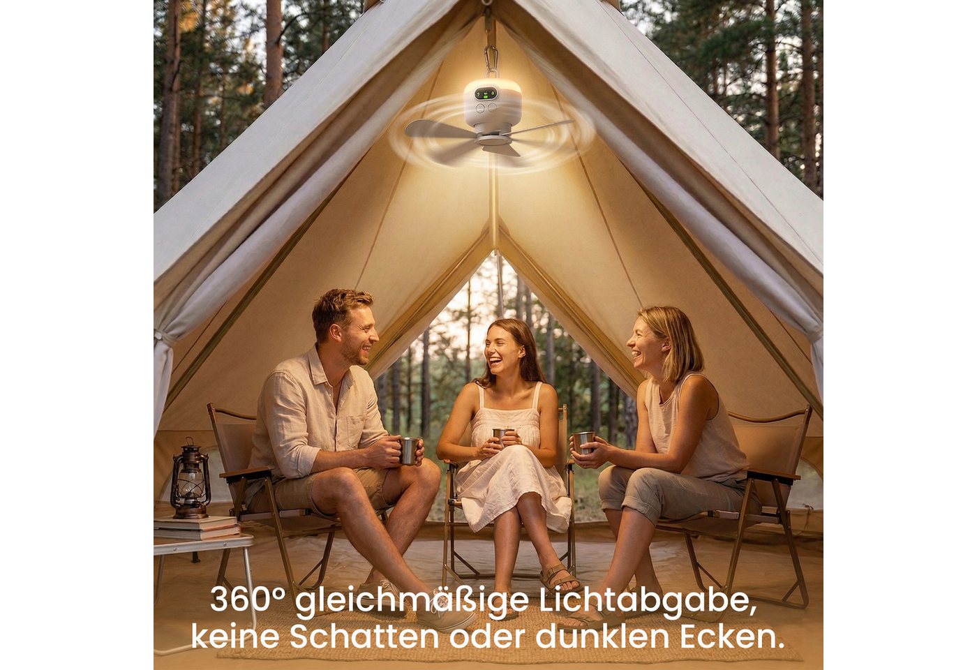 Lapamax Deckenventilator 27 cm Akku-Deckenventilator mit Licht, 8000 mAh und Fernbedienung, 27 cm Durchmesser, Vier Luftstufen, leiser DC-Motor sowie Timerwahl für 2, 4 oder 8 Std. Bild 5