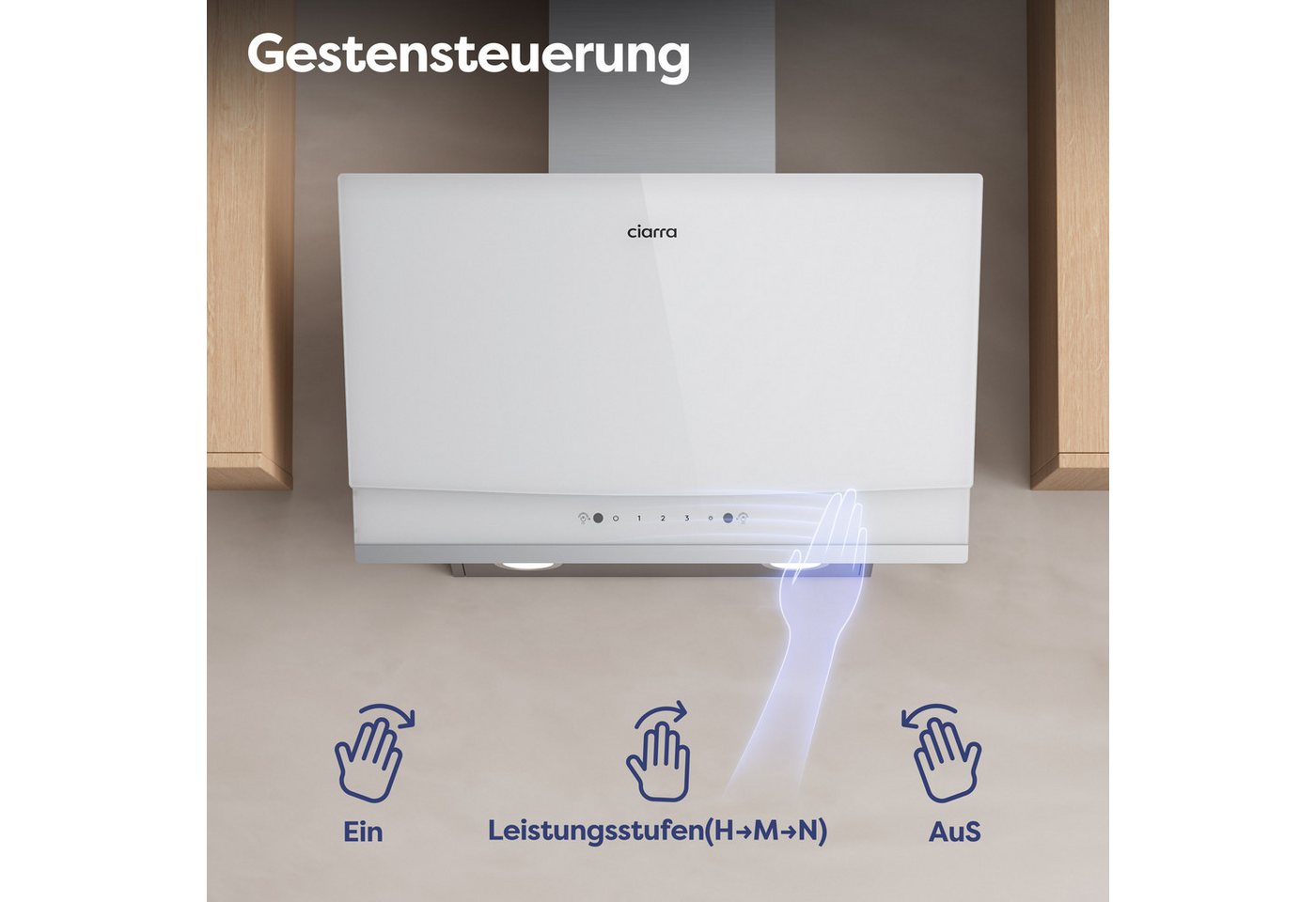 CIARRA Kopffreihaube 60 cm Dunstabzugshaube A+++ 710 m³/h starke Saugleistung CBCW6736A 60 cm Dunstabzugshaube A+++ 710 m³/h starke Saugleistung CBCW6736A, Gestensteuerung & Touch Control, Schräge Wandhaube Umluft & Abluft Bild 2