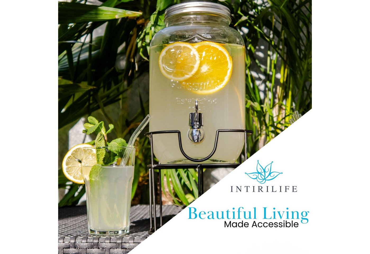 Intirilife Getränkespender, Wasserspender Saftspender Limonadenspender Glasbehälter für Getränke Bild 2