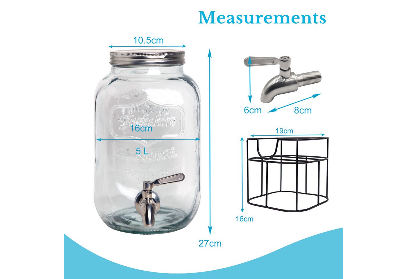 Intirilife Getränkespender, Wasserspender Saftspender Limonadenspender Glasbehälter für Getränke Bild 3