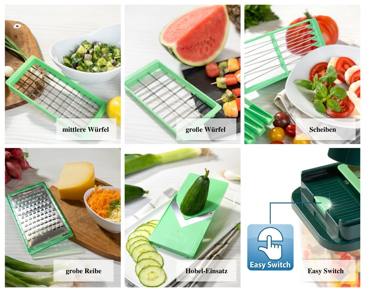 Genius Gemüseschneider Genius Nicer Dicer Exclusive Gemüseschneider 15tlg, 4 Einsätze + Reibe grob & Hobel + Behälter 2500ml Bild 2