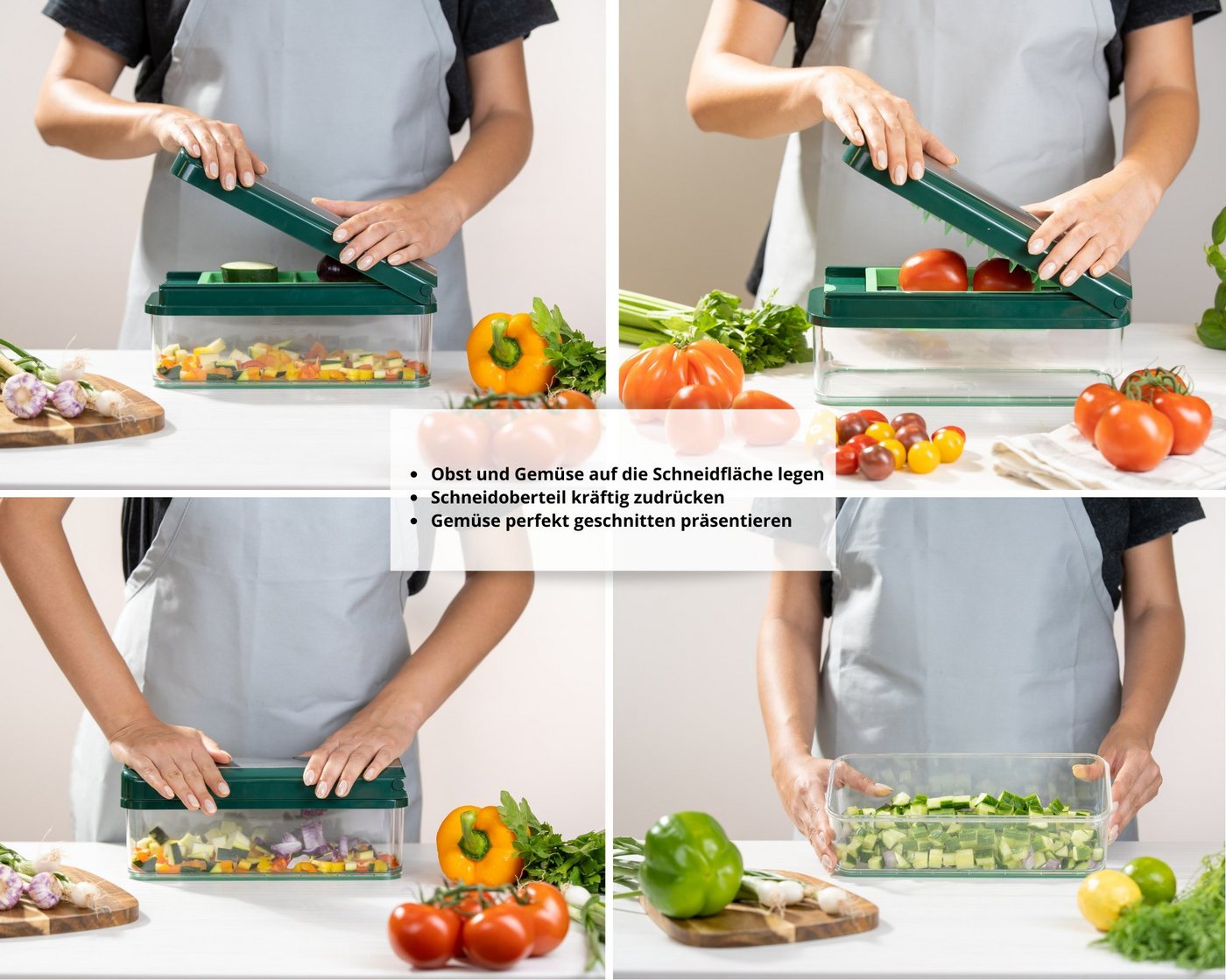 Genius Gemüseschneider Genius Nicer Dicer Exclusive Gemüseschneider 15tlg, 4 Einsätze + Reibe grob & Hobel + Behälter 2500ml Bild 5