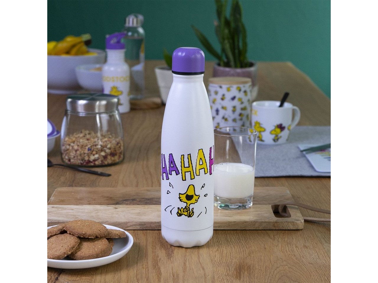 Geda Labels GmbH Isolierflasche Peanuts Woodstock, Weiß, 500 ml, doppelwandig, vakuum isoliert