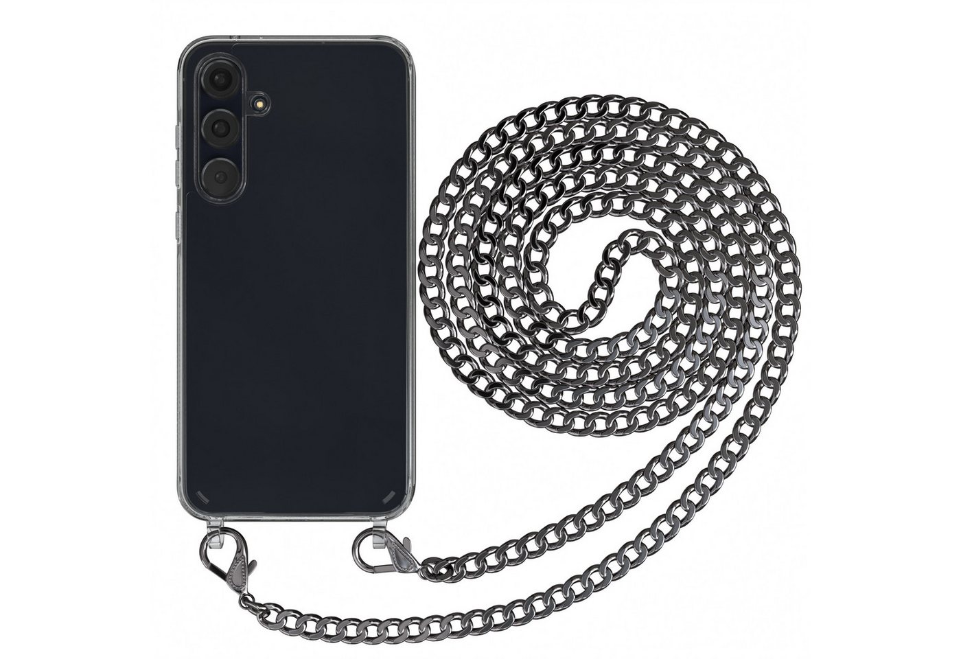 EAZY CASE Handykette 2in1 Metallkette für Samsung Galaxy A55 6,6 Zoll, Handykordel Kette zum Umhängen Cross Bag Schutzhülle Anthrazit Grau