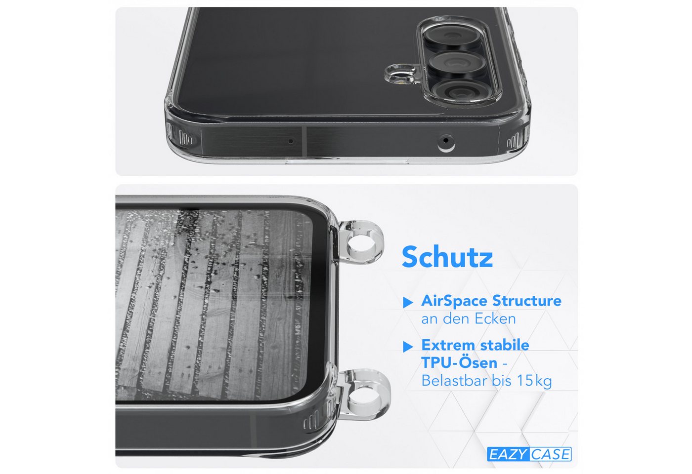 EAZY CASE Handykette 2in1 Metallkette für Samsung Galaxy A55 6,6 Zoll, Handykordel Kette zum Umhängen Cross Bag Schutzhülle Anthrazit Grau Bild 2