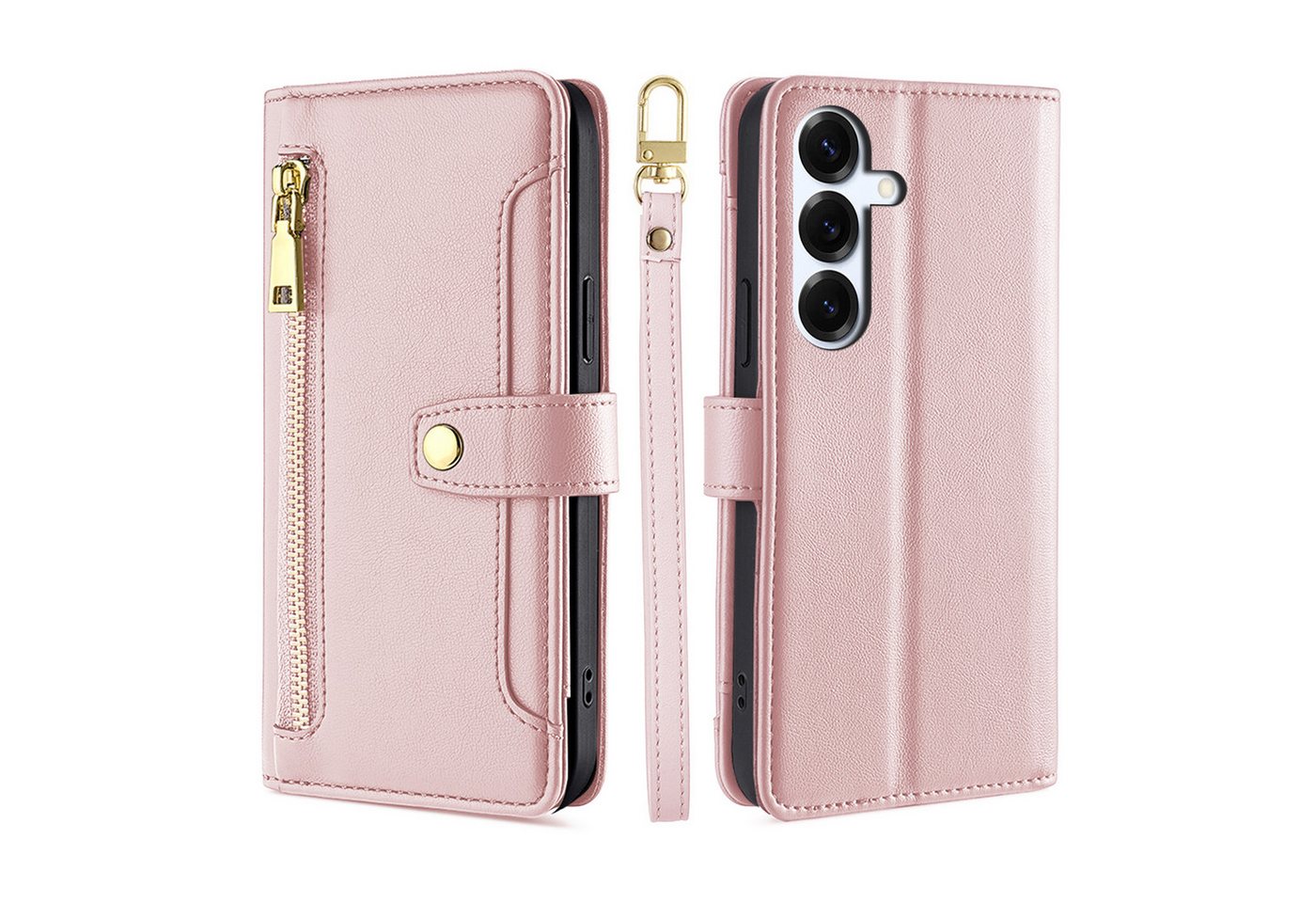 betterfon Handykette für Samsung Galaxy S25 mit Band Kartenfächer PU Leder Rosa, Hände frei – mit Silikonhülle & Schnur für flexiblen Alltag Bild 3