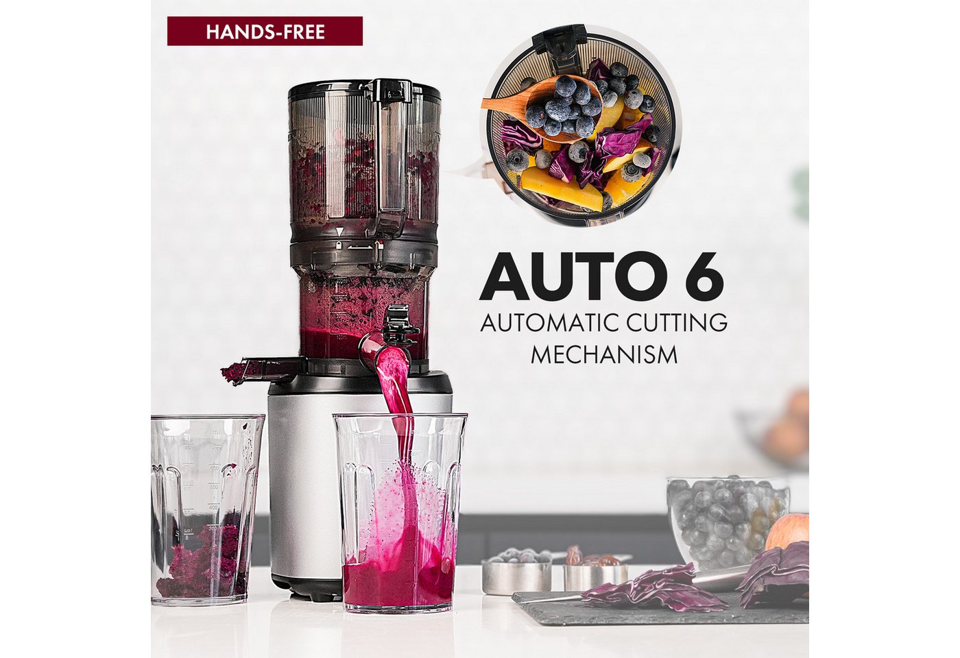 Kuvings Entsafter AUTO6 HANDS-FREE SLOW JUICER (KHS-660SE), 200 W, 1.700-ml-Auto-Hopper