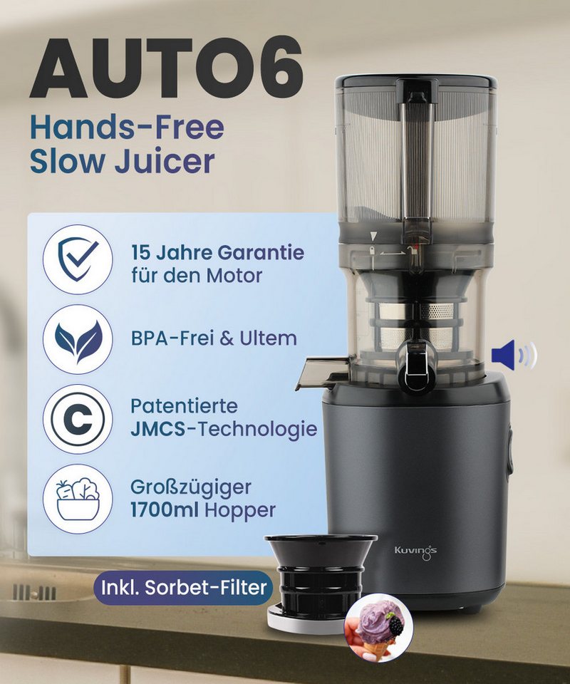 Kuvings Entsafter AUTO6 HANDS-FREE SLOW JUICER (KHS-660SE), 200 W, 1.700-ml-Auto-Hopper Bild 4