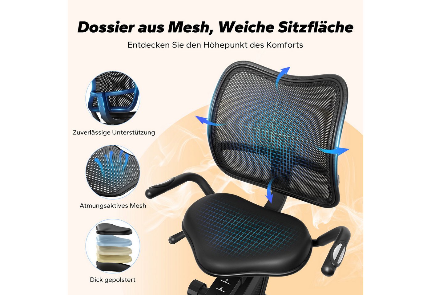 MERACH Liege-Heimtrainer für Zuhause, gelenkschonendes Fitnessbike bis 135 kg (mit LCD-Display, mit Bluetooth & exklusiver MERACH App, Pulssensoren, Tablet-Halter, 8-Stufen-Magnetwiderstand, flüsterleise), Dual-Belt-Antrieb, ergonomischer Sitz mit Rückenlehne