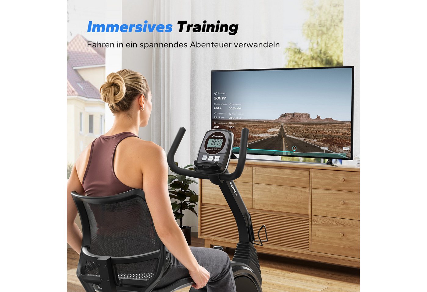 MERACH Liege-Heimtrainer für Zuhause, gelenkschonendes Fitnessbike bis 135 kg (mit LCD-Display, mit Bluetooth & exklusiver MERACH App, Pulssensoren, Tablet-Halter, 8-Stufen-Magnetwiderstand, flüsterleise), Dual-Belt-Antrieb, ergonomischer Sitz mit Rückenlehne Bild 2