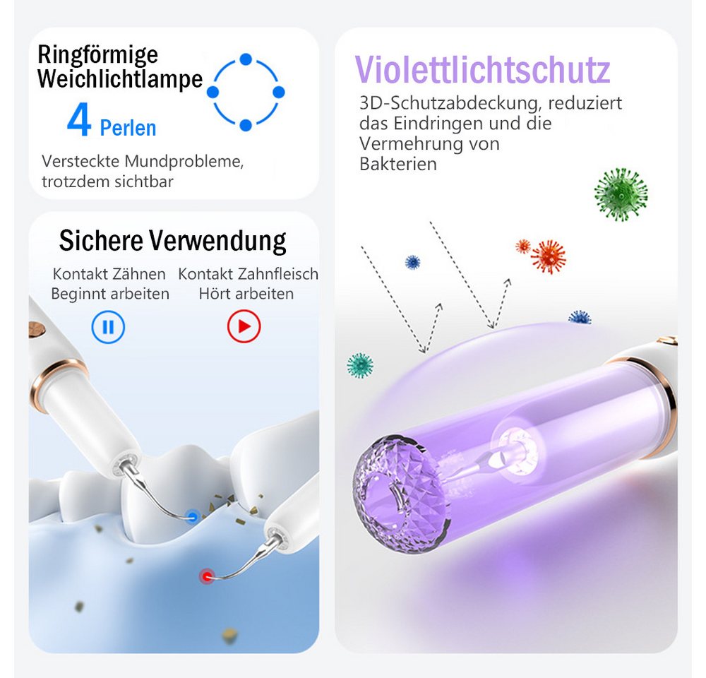 TUWENA Mundpflegecenter Zahnsteinentferner Zahnreinigung Set, mit 5 Modi und 2 Reinigungsköpfe, Elektrische Zahnreiniger für Zahnpflege zu Hause und Hunde und Katzen Bild 3