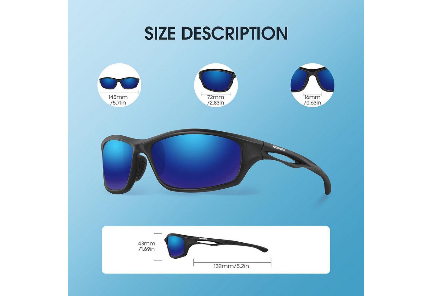 LuxusKollektion Sportbrille Sonnenbrille Herren Polarisiert Tr90 Black Matte Frame With Blue Lens Bild 2