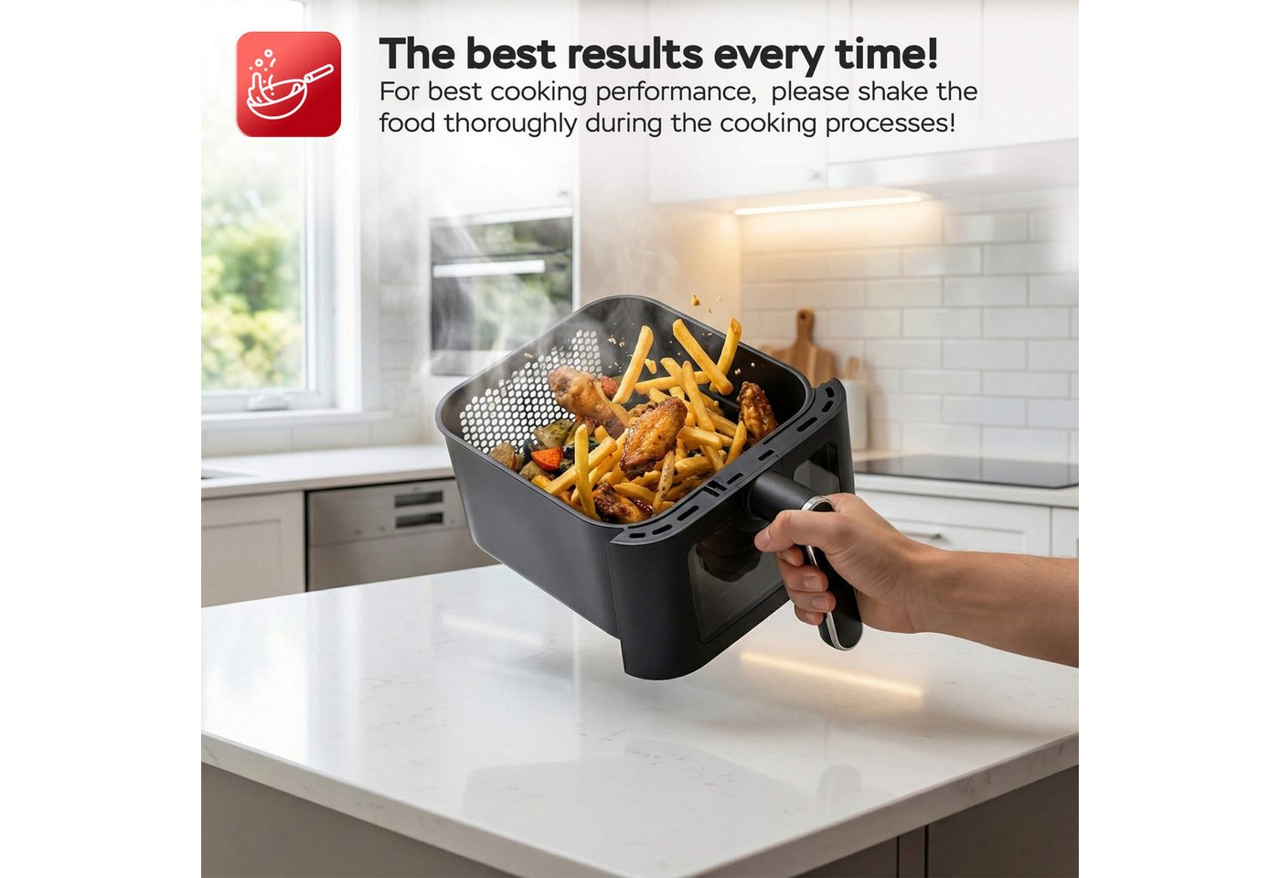 TurboTronic by Z-Line Heißluftfritteuse mit 2 Kammern Übereinander, XXL Doppelkammer Airfryer 11L, Dual Zone, 2460 W, Umluft Backofen Edelstahl fettarmes gesundes Kochen wenig Öl Bild 4