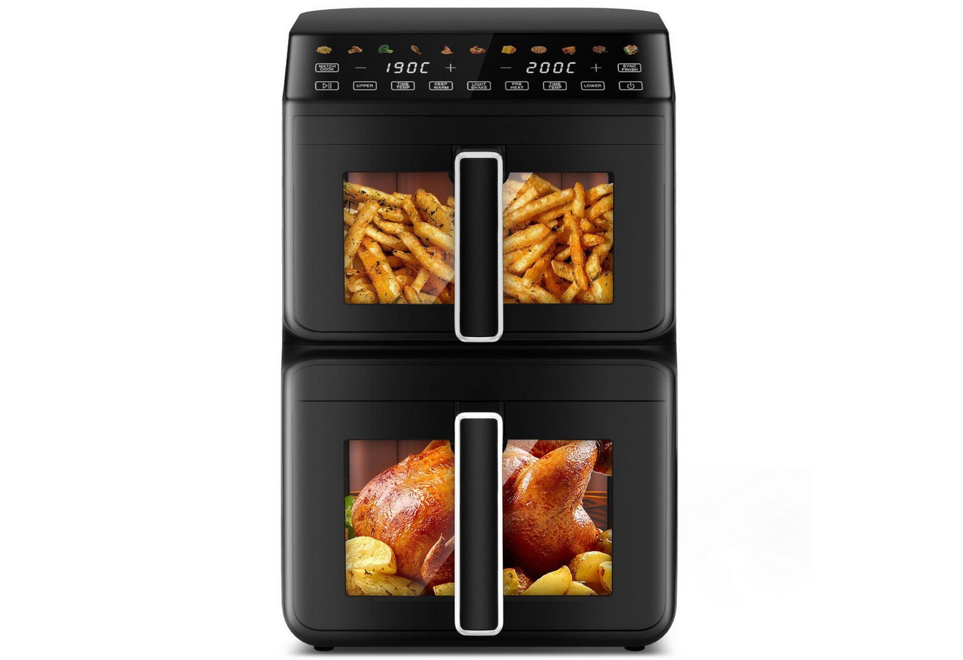 Fukstern Heißluftfritteuse 2 Kammern, Airfryer 11L mit 11 voreingestellte Programme,Touchdisplay, Sichtfenster, Unabhängige Temperaturregelung, 3000 W, Antihaft-Metallkörbe,4.5L+6.5L,fettarmes gesundes Kochen Bild 4