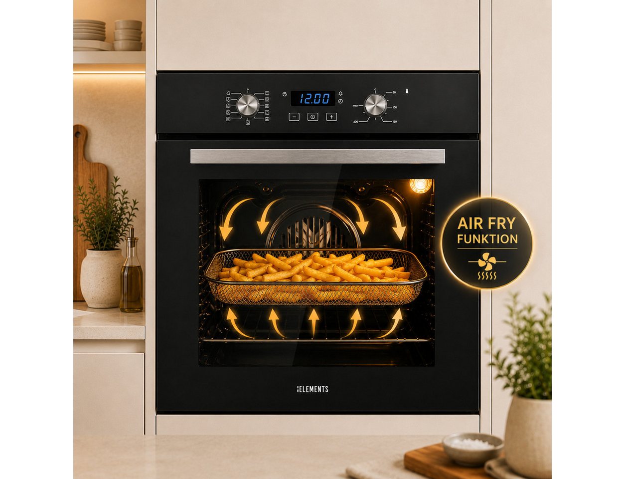 KB Elements Induktions Herd-Set KB-ELEMENTS Herdset Backofen 60cm, Kratzfestes Induktionskochfeld 60cm, Air Fry, Steam Clean, Kratzfeste Oberfläche, EU-Stecker