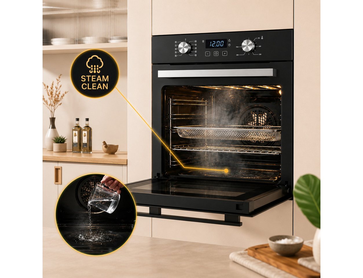 KB Elements Induktions Herd-Set KB-ELEMENTS Herdset Backofen 60cm, Kratzfestes Induktionskochfeld 60cm, Air Fry, Steam Clean, Kratzfeste Oberfläche, EU-Stecker Bild 2