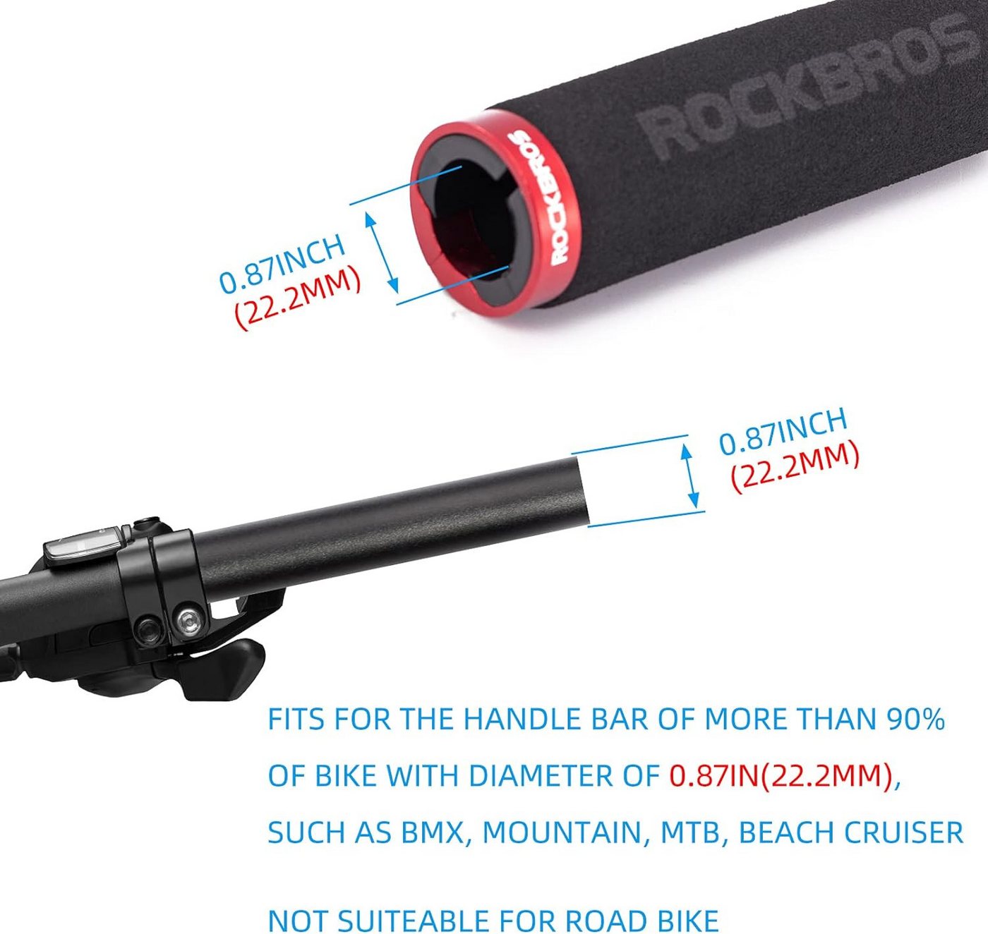 ROCKBROS Fahrradlenkergriff Lenkergriffe Lock-On Design Fahrradgriffe, rutschfest, Stoßdämpfend Griffe aus verdicktem Schwamm für 22,2mm Lenke