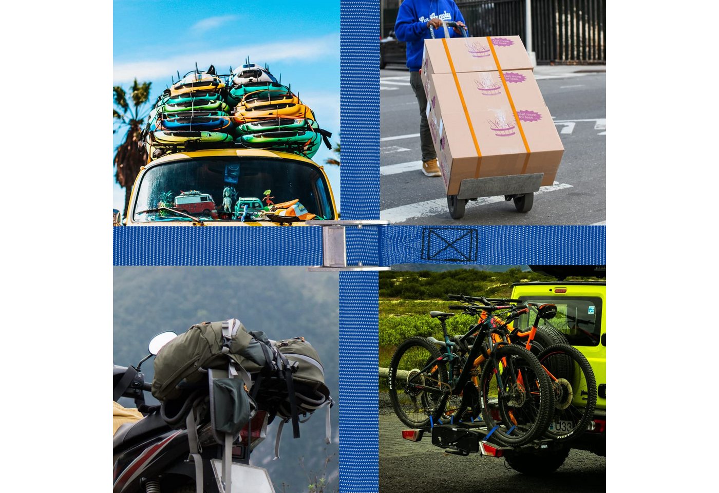 FOUORTUNATE-BEE Spanngurt Spanngurte 4er Set 2,5 m blau mit Klemmschloss für Transport Zurrgurte 4er Set 2,5 m 25 mm mit Schnalle für Umzug Auto