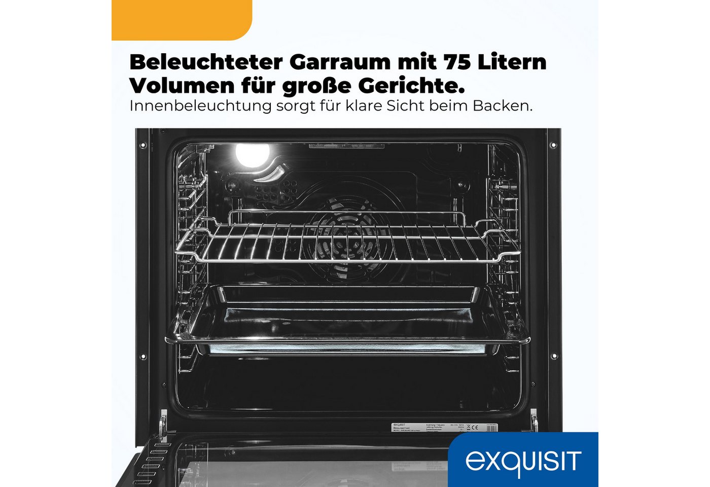exquisit Backofen-Set EHE5285-HBZ-020, mit Teleskopauszug nachrüstbar, 75 l Garraum, 9 Funktionen, Umluft Grill Heißluft, Energieklasse A