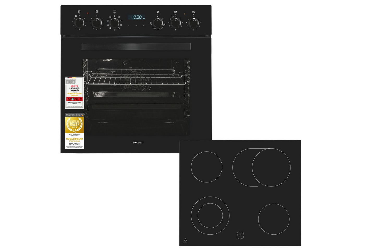 exquisit Backofen-Set EHE5285-HBZ-020, mit Teleskopauszug nachrüstbar, 75 l Garraum, 9 Funktionen, Umluft Grill Heißluft, Energieklasse A Bild 2