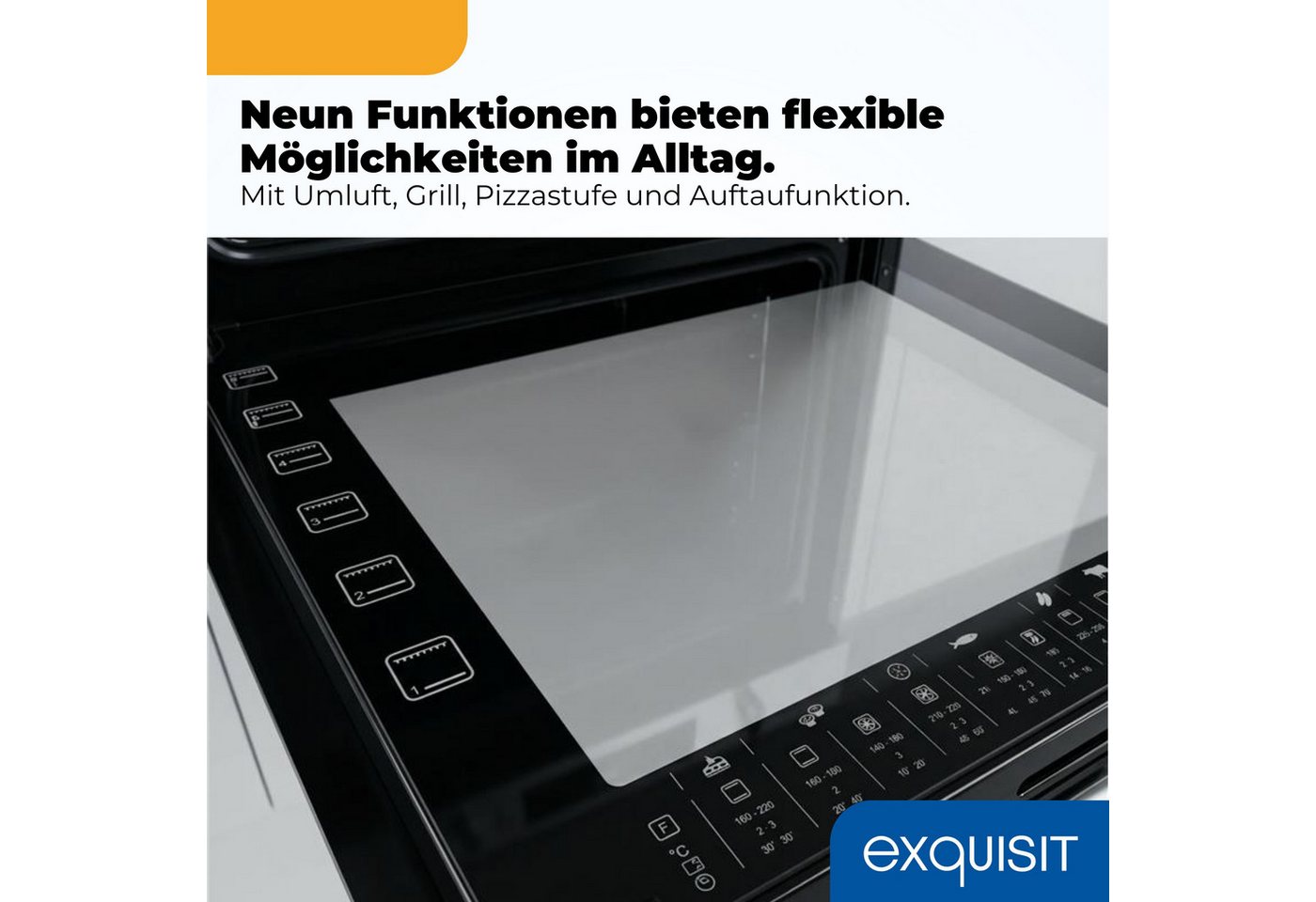 exquisit Backofen-Set EHE5285-HBZ-020, mit Teleskopauszug nachrüstbar, 75 l Garraum, 9 Funktionen, Umluft Grill Heißluft, Energieklasse A Bild 4
