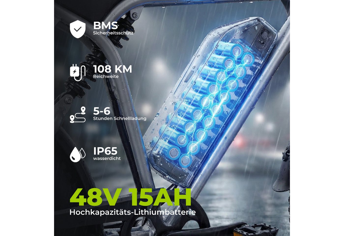 Vankel E-Bike Cityrad E6-2.0 Elektrofahrrad 20” x 4 Damen u. Herren Pedelec 720Wh Max.108KM, Kettenschaltung, Heckmotor, 720 Wh, Pedelec, Elektrofahrrad E-Mountainbike für Erwachsene, E-bikes Bild 3
