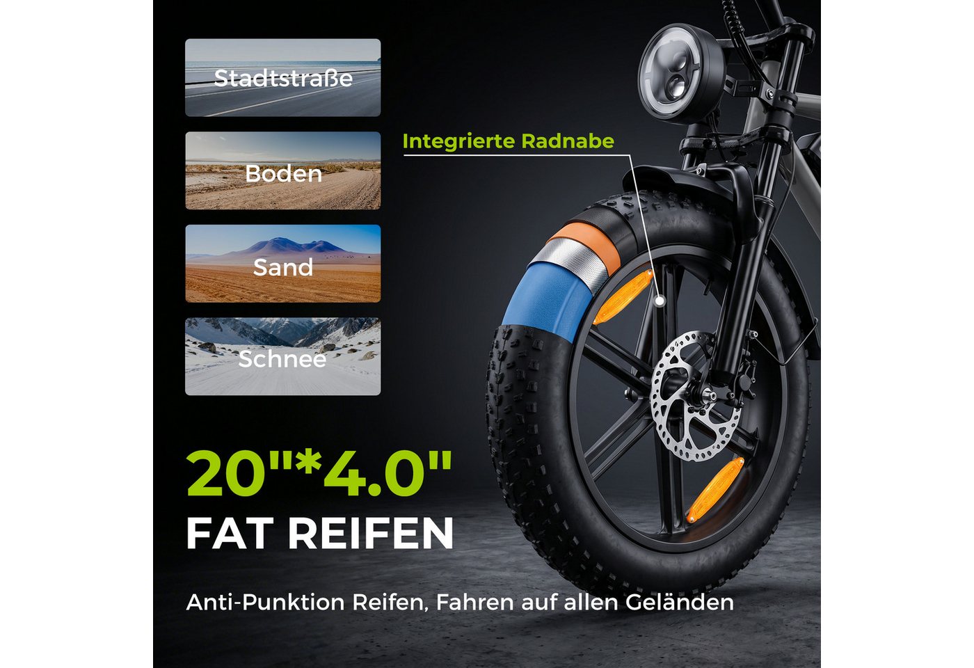 Vankel E-Bike Cityrad E6-2.0 Elektrofahrrad 20” x 4 Damen u. Herren Pedelec 720Wh Max.108KM, Kettenschaltung, Heckmotor, 720 Wh, Pedelec, Elektrofahrrad E-Mountainbike für Erwachsene, E-bikes Bild 4