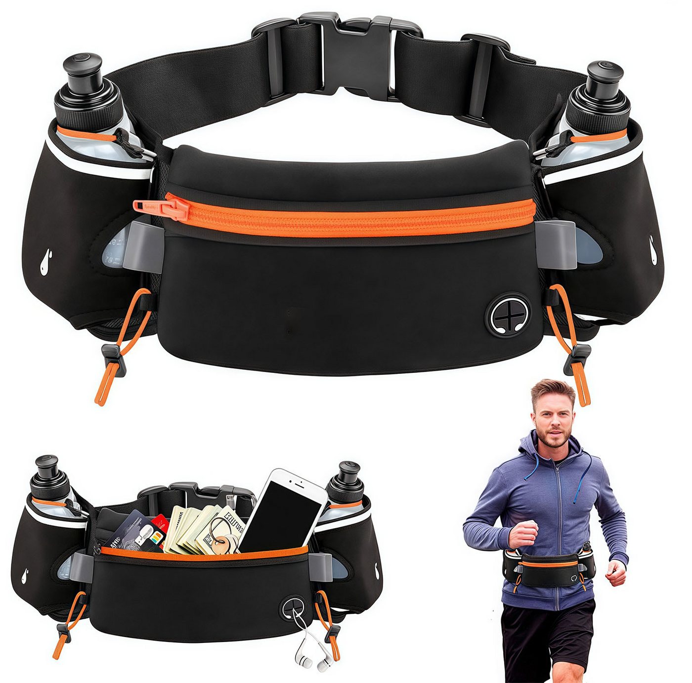MOPUEA Laufgürtel Running Waist Pack, Laufgürtel mit Wasserflasche, Fitness (für Marathon, Laufen, Wandern, Radfahren, 1-St., Trinkgürtel, wasserdichte Hüfttasche) passend für iPhones, verstellbare Sport-Hüfttasche Bild 2