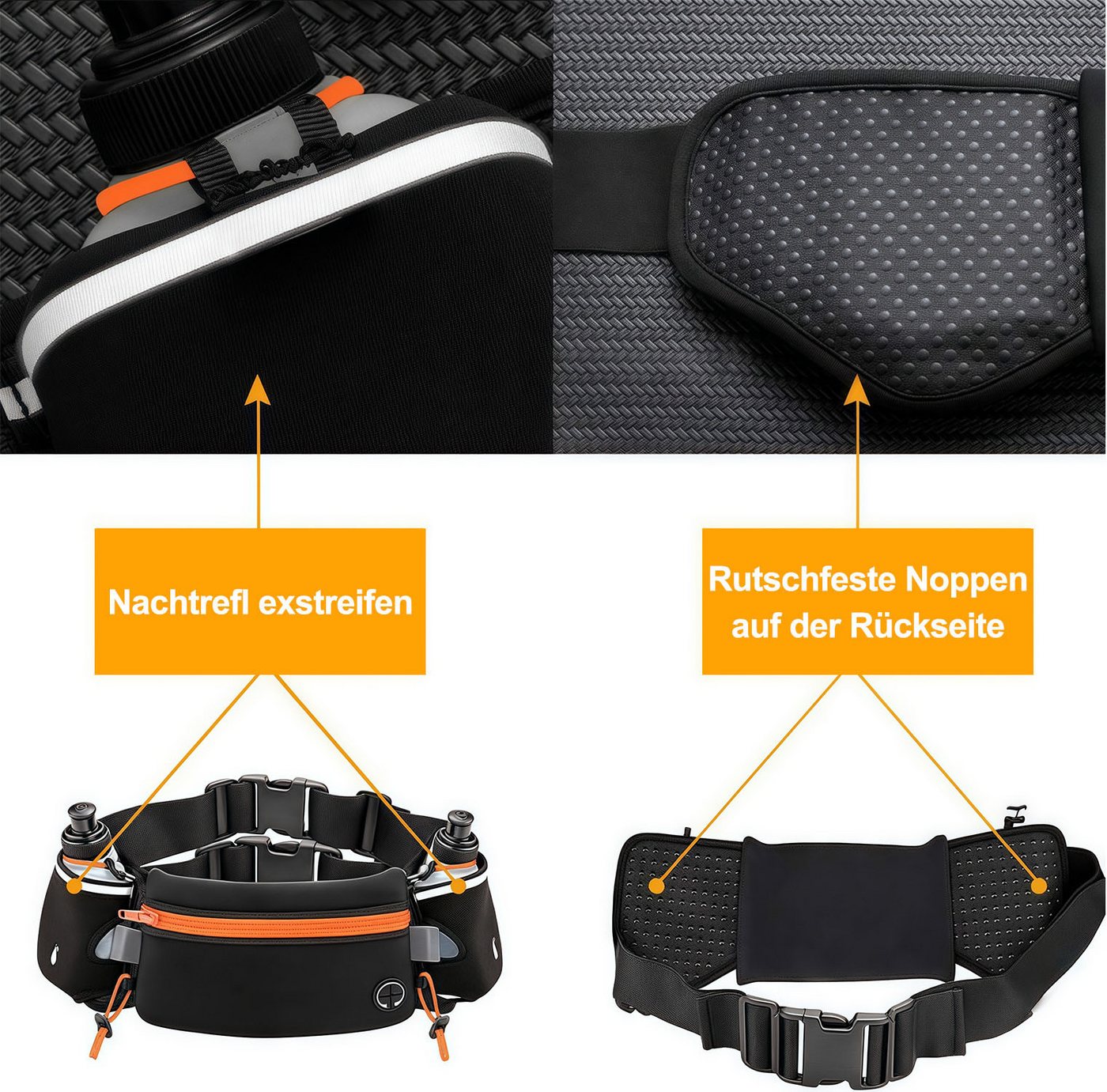MOPUEA Laufgürtel Running Waist Pack, Laufgürtel mit Wasserflasche, Fitness (für Marathon, Laufen, Wandern, Radfahren, 1-St., Trinkgürtel, wasserdichte Hüfttasche) passend für iPhones, verstellbare Sport-Hüfttasche Bild 4
