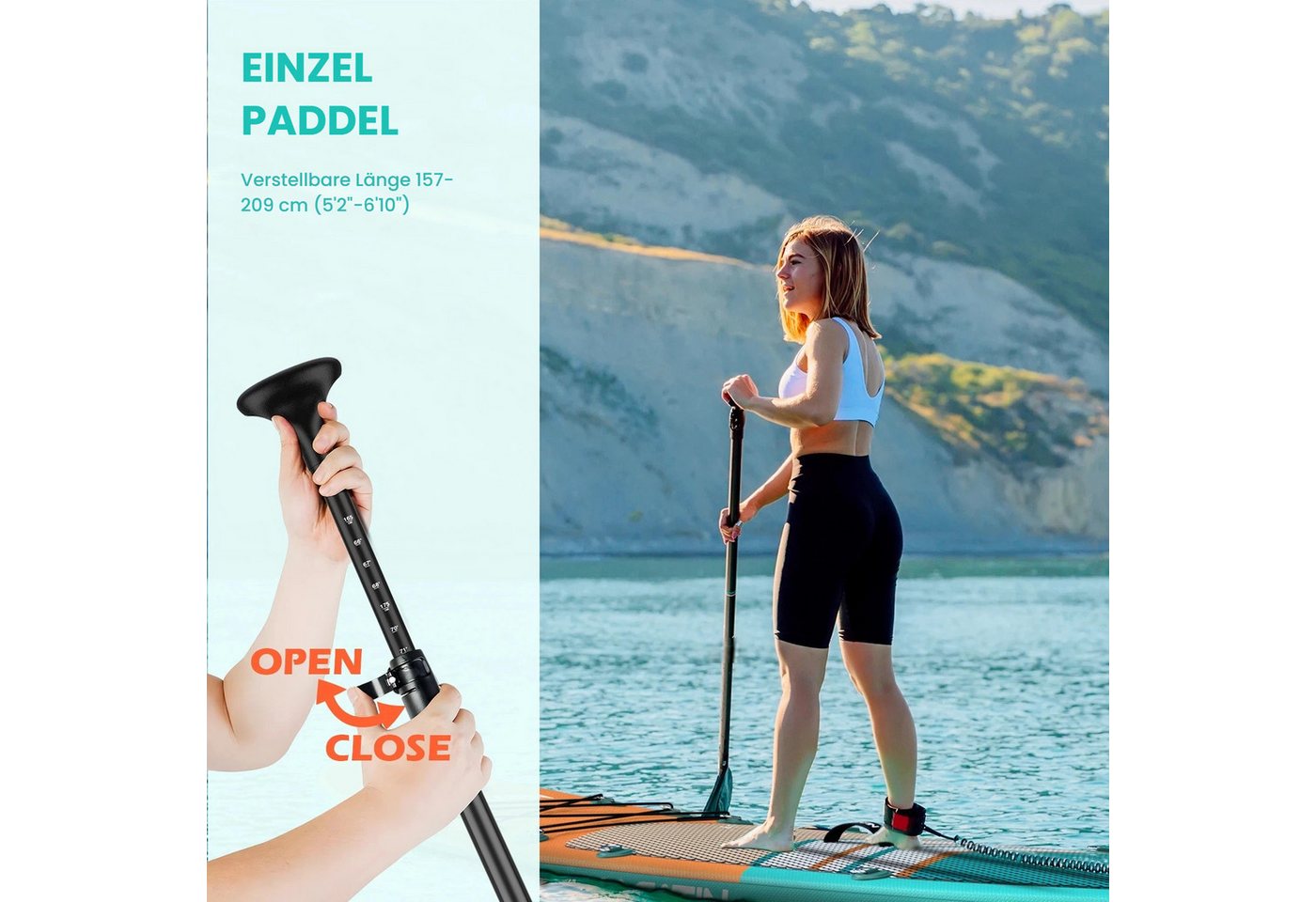 NACATIN Inflatable SUP-Board 320 cm, Aufblasbares Stand-Up-Paddle Board für Allround & Touring, Inflatable SUP Board, (inkl. Rucksack, 10L Trockenbeutel, Handyhülle & Schultergurt), mit umfangreichem Zubehör
