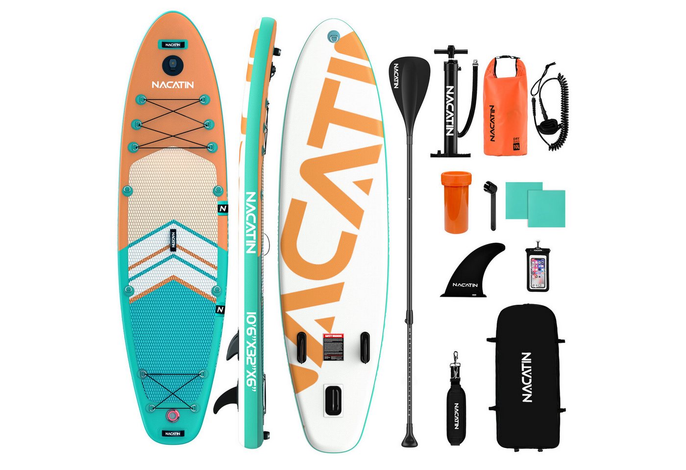 NACATIN Inflatable SUP-Board 320 cm, Aufblasbares Stand-Up-Paddle Board für Allround & Touring, Inflatable SUP Board, (inkl. Rucksack, 10L Trockenbeutel, Handyhülle & Schultergurt), mit umfangreichem Zubehör Bild 4