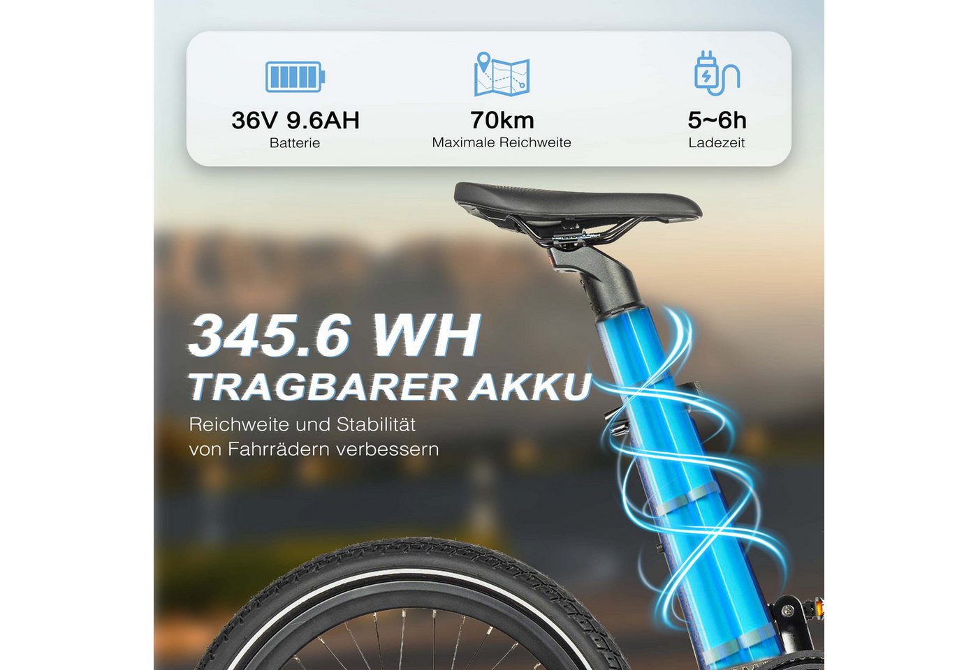 Vankel E-Bike Cityrad Smart 30 E-Fahrrad Damen u. Herren 345WH Pedelec, 36V 70 km Reichweite, Kettenschaltung, Heckmotor, 345 Wh, Pedelec, Elektrofahrrad, E-bikes Bild 3