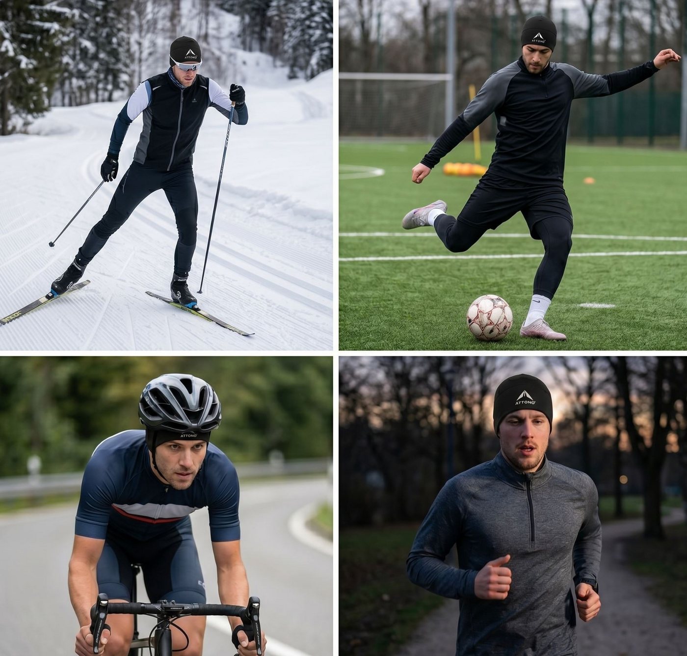ATTONO Skimütze Sport Laufmütze Fußball Langlauf Fahrrad Mütze Unterziehmütze