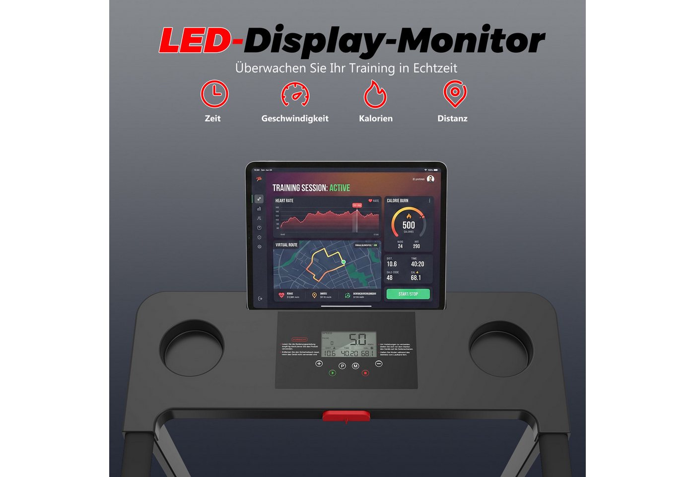 kehot Laufband Laufband klappbar bis 136 kg für Walking und Jogging (1–12 km/h mit Stoßdämpfung für gelenkschonendes Training, 2,5 PS Motor für Cardio- und Ausdauertraining zuhause), Platzsparendes Home-Gym Laufband mit Transportrollen Bild 4