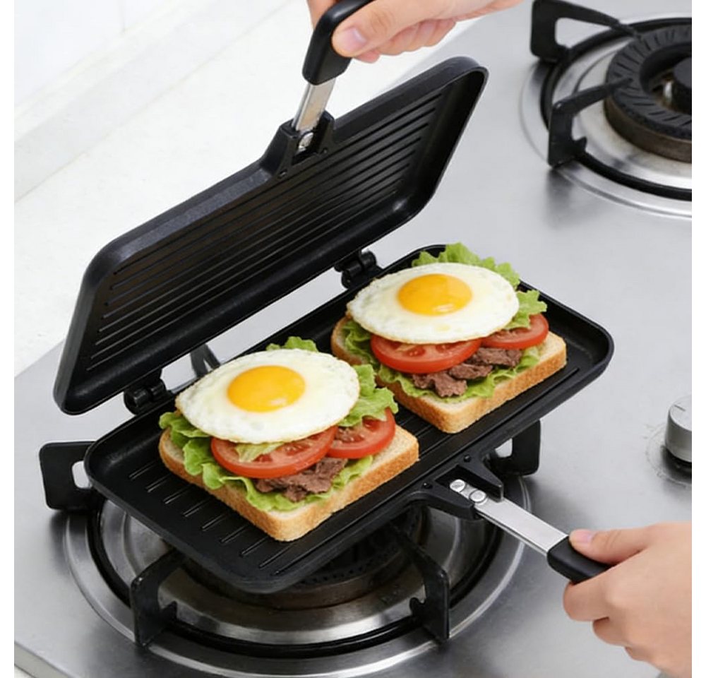 FOUORTUNATE-BEE Sandwichmaker Sandwichmaker Doppelseitige Pfanne Antihaft Toastpfanne Küche, Für Waffeln Toast Steak Camping Tragbare Grillpfanne Haushalt