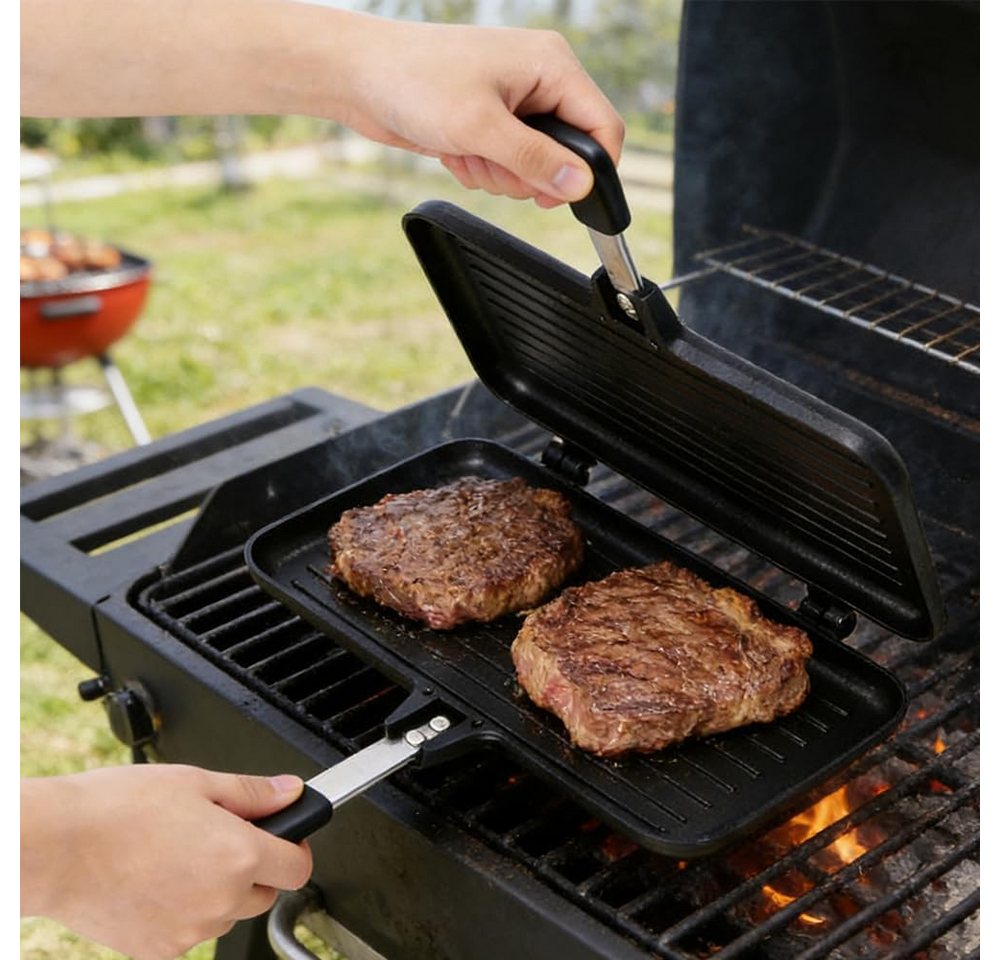 FOUORTUNATE-BEE Sandwichmaker Sandwichmaker Doppelseitige Pfanne Antihaft Toastpfanne Küche, Für Waffeln Toast Steak Camping Tragbare Grillpfanne Haushalt Bild 3