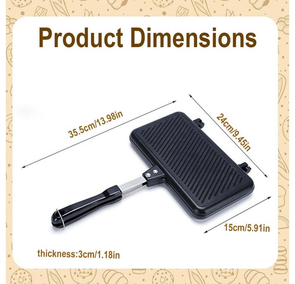 FOUORTUNATE-BEE Sandwichmaker Sandwichmaker Doppelseitige Pfanne Antihaft Toastpfanne Küche, Für Waffeln Toast Steak Camping Tragbare Grillpfanne Haushalt Bild 4