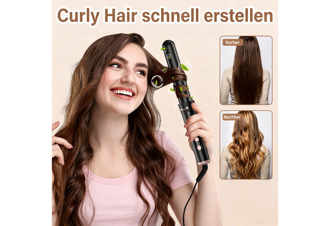 AIBISTAR Lockenstab 5in1 Multifunktions-Lockenstylist 9-32mm, 80-230℃ regelbar, LCD Digitaldisplay,Automatic Lock,Für Zuhause und Reisen geeignet