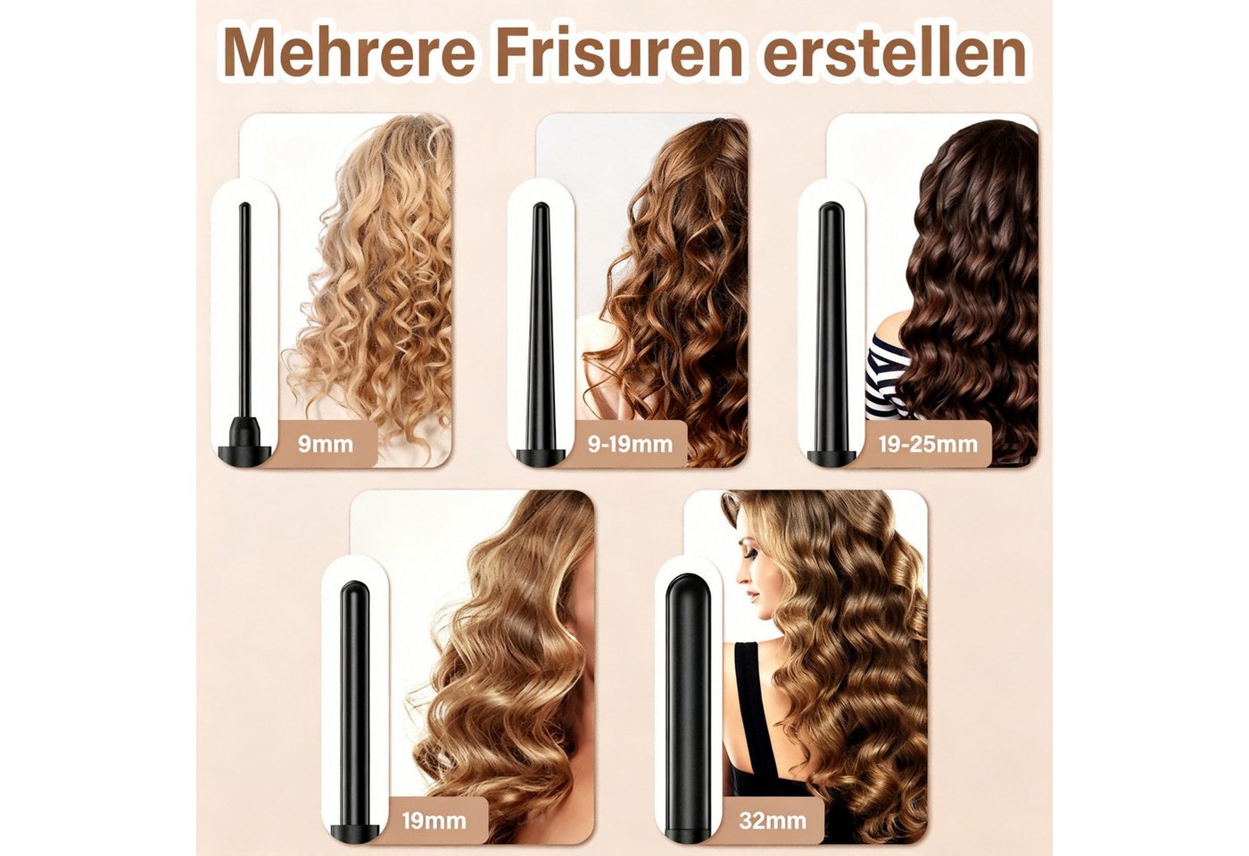 AIBISTAR Lockenstab 5in1 Multifunktions-Lockenstylist 9-32mm, 80-230℃ regelbar, LCD Digitaldisplay,Automatic Lock,Für Zuhause und Reisen geeignet Bild 2
