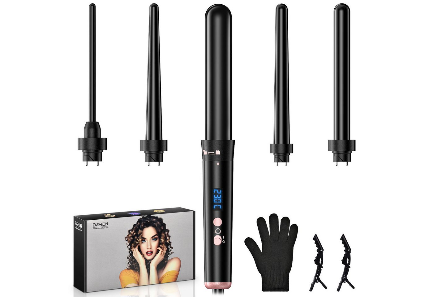 AIBISTAR Lockenstab 5in1 Multifunktions-Lockenstylist 9-32mm, 80-230℃ regelbar, LCD Digitaldisplay,Automatic Lock,Für Zuhause und Reisen geeignet Bild 3